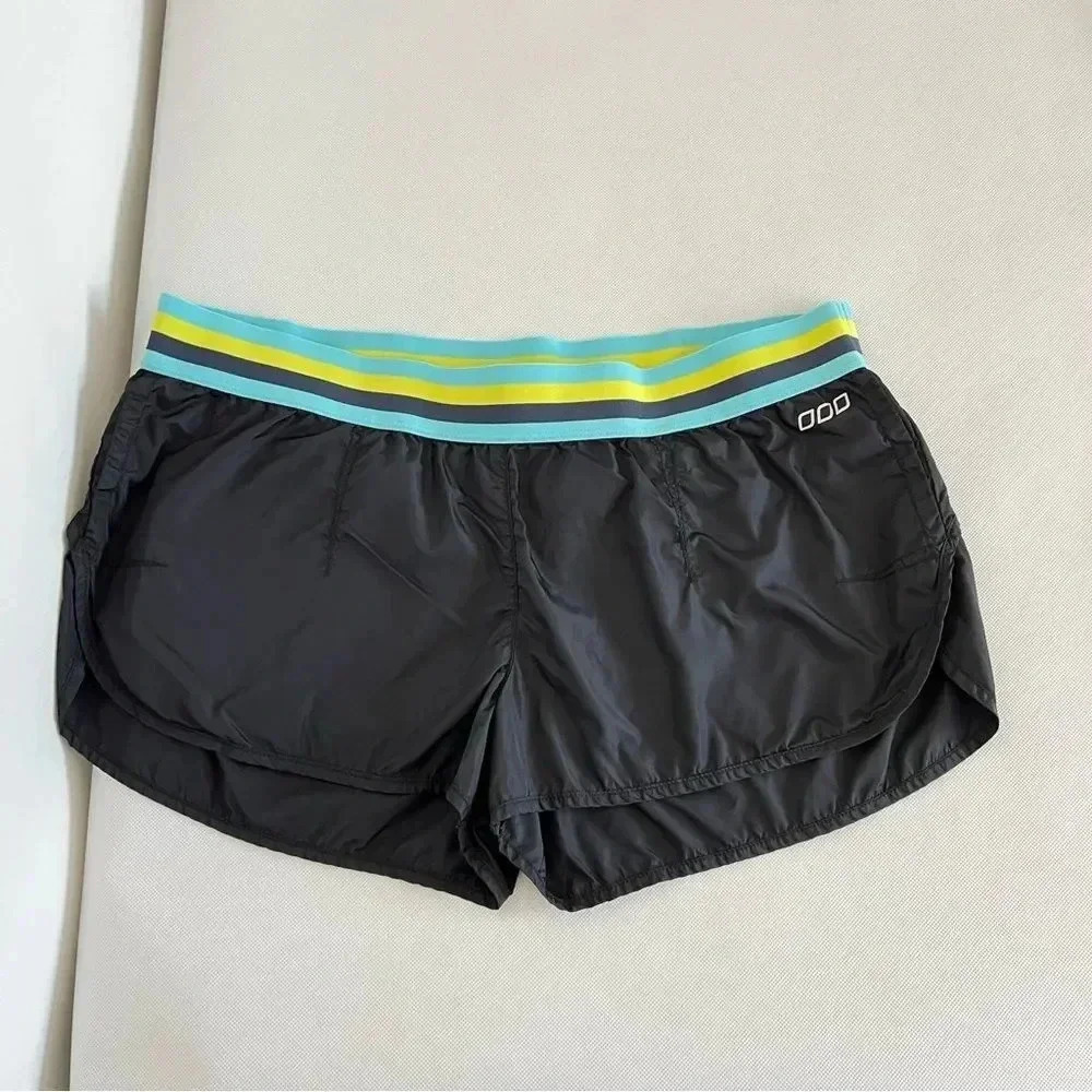 Lorna Jane Run Nylon Short Size Medium (8) Black Multi Color Elastic Waist Band